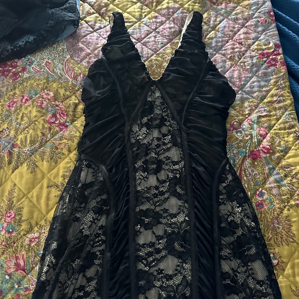 Bebe Black and Cream Lace Dress